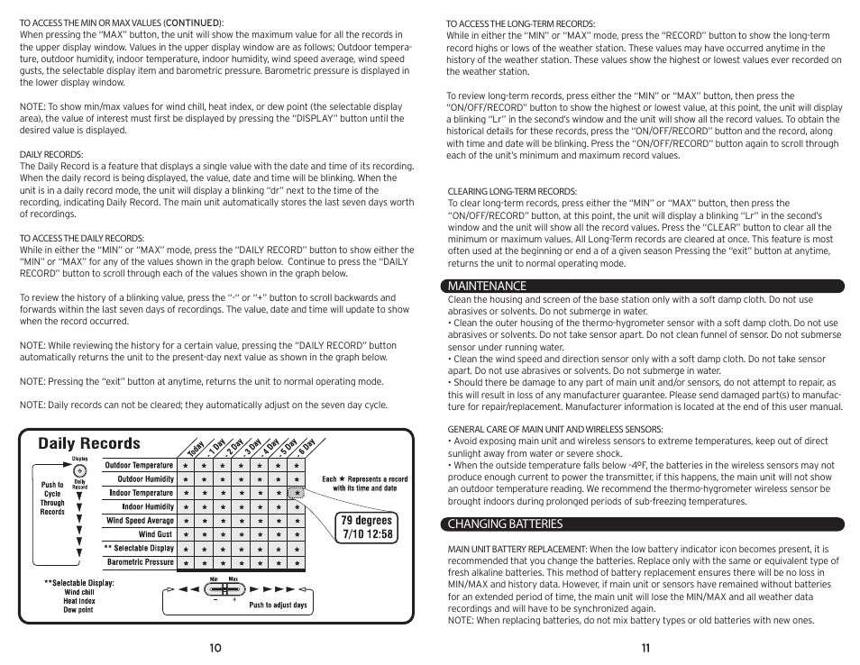 Maintenance, Changing batteries | AcuRite 00992 Weather Station User Manual | Page 6 / 9