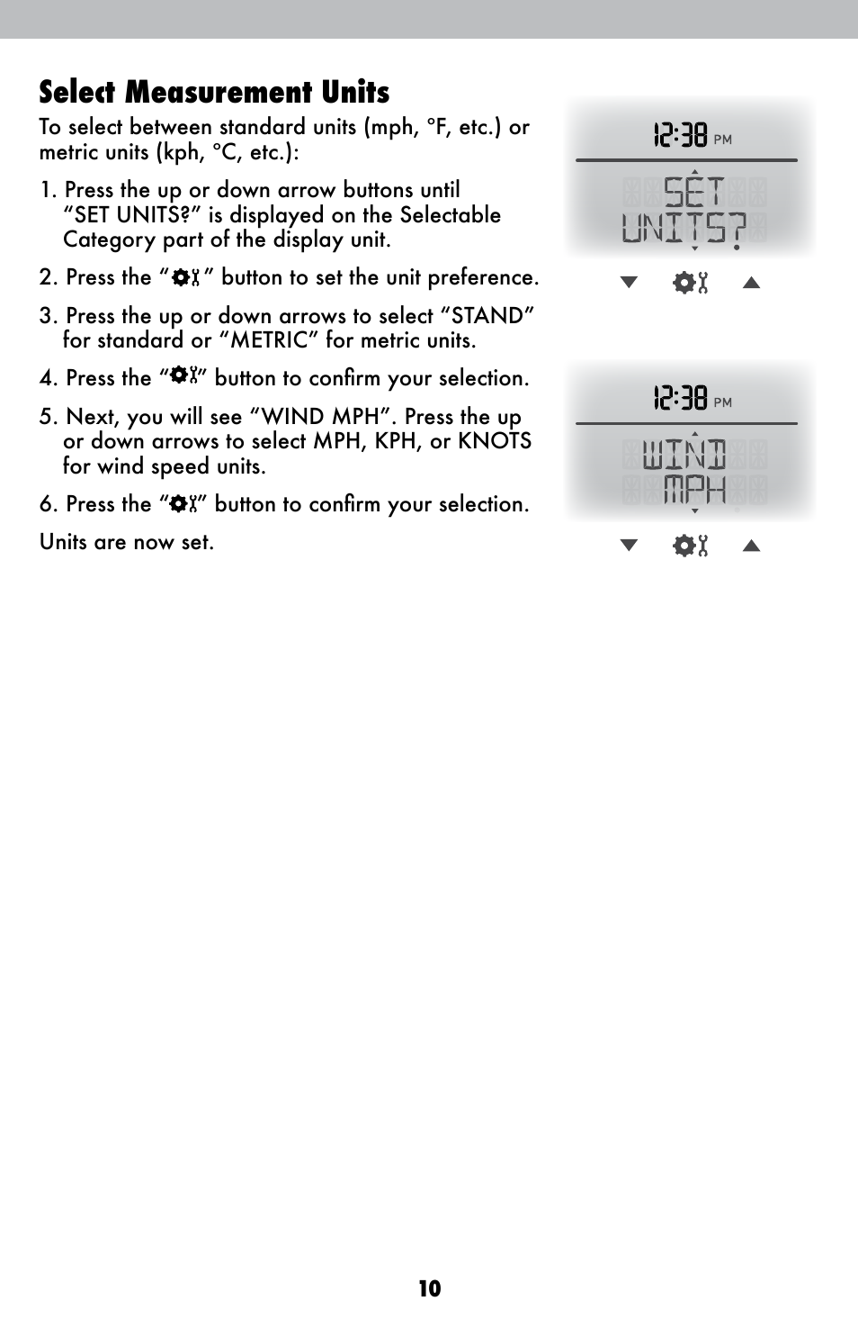 Select measurement units | AcuRite 01602BPDI Weather Station User Manual | Page 10 / 22
