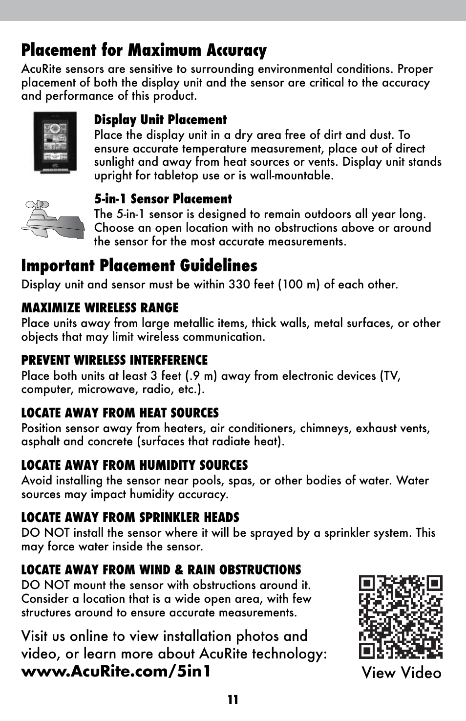 Placement for maximum accuracy, Important placement guidelines | AcuRite 01602BPDI Weather Station User Manual | Page 11 / 22