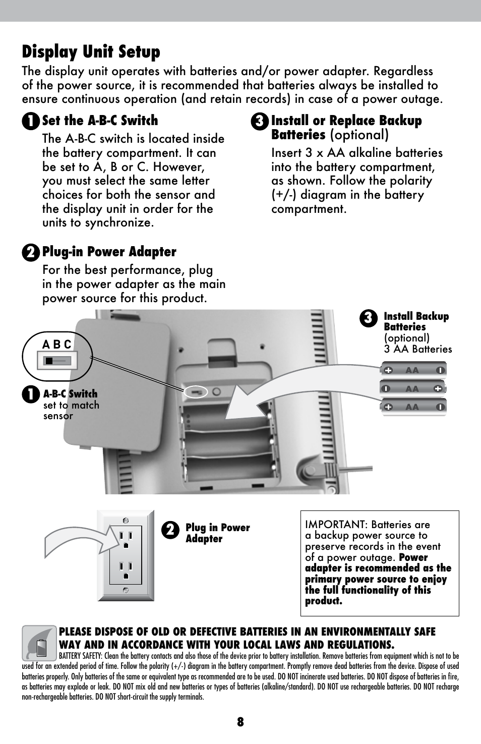 Display unit setup | AcuRite 01602BPDI Weather Station User Manual | Page 8 / 22