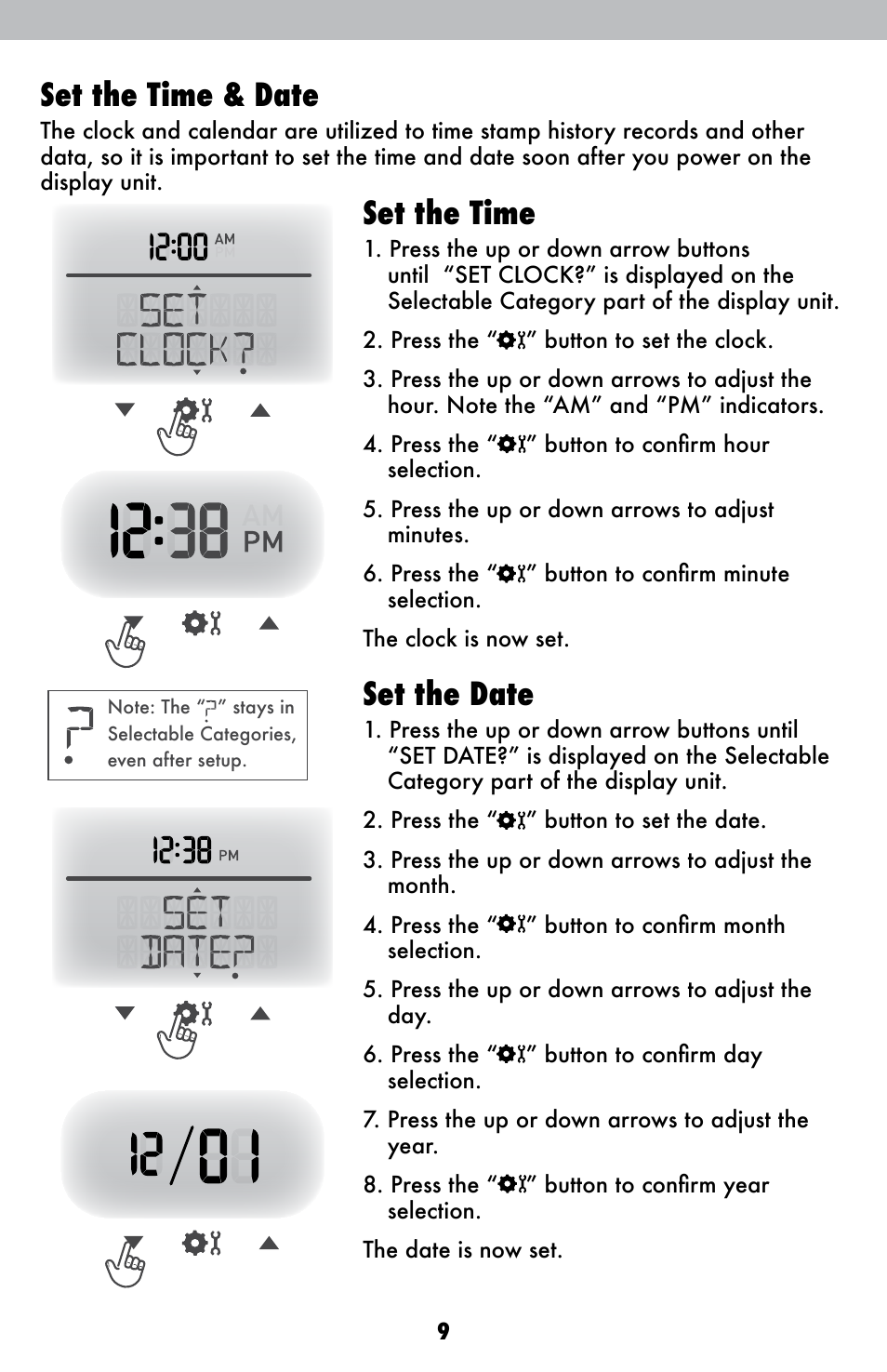 Set the time & date, Set the time, Set the date | AcuRite 01602BPDI Weather Station User Manual | Page 9 / 22