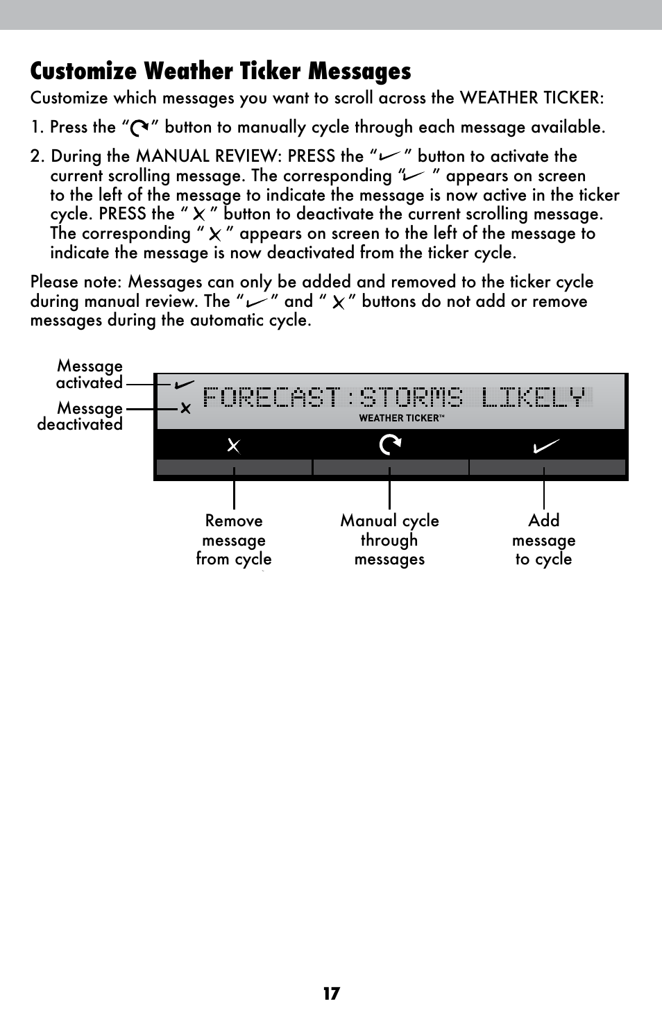 Customize weather ticker messages | AcuRite 01525 Weather Station User Manual | Page 17 / 26