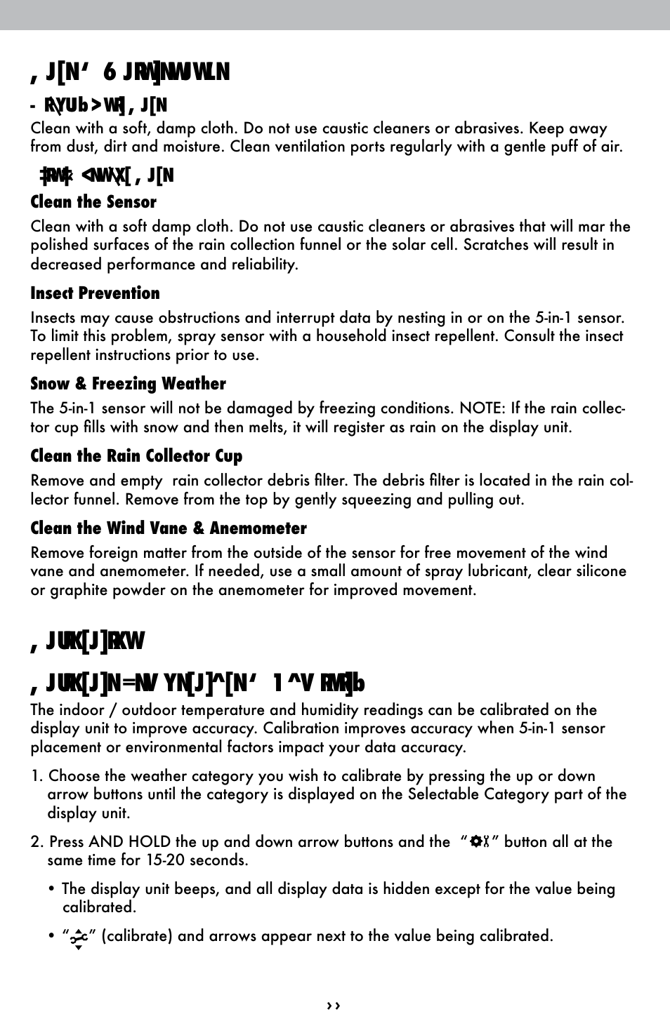 C are & m aintenance, C alibration c alibrate tem perature & hum idity, D isplay unit c are | 5 -in-1 sensor c are | AcuRite 01525 Weather Station User Manual | Page 22 / 26