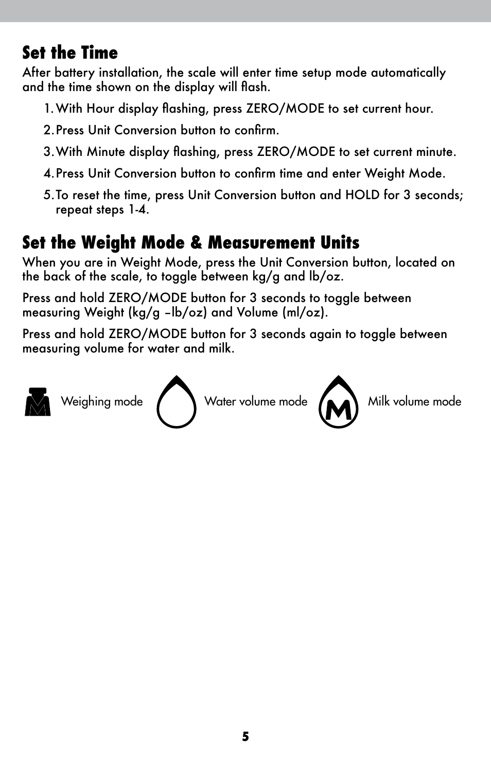 Set the time, Set the weight mode & measurement units | AcuRite 00947 Scale User Manual | Page 5 / 10