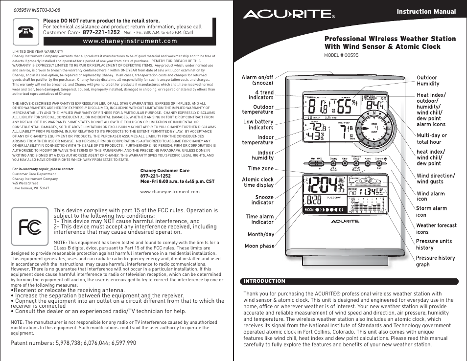AcuRite 00595 Weather Station User Manual | 9 pages