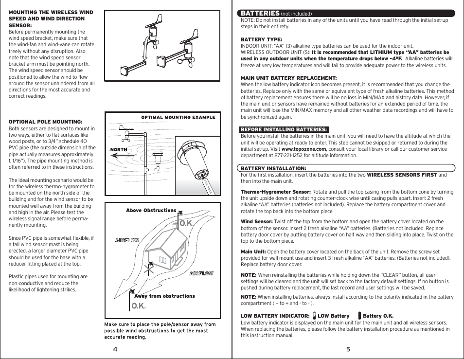 00595 pg3.pdf, Batteries | AcuRite 00595 Weather Station User Manual | Page 3 / 9
