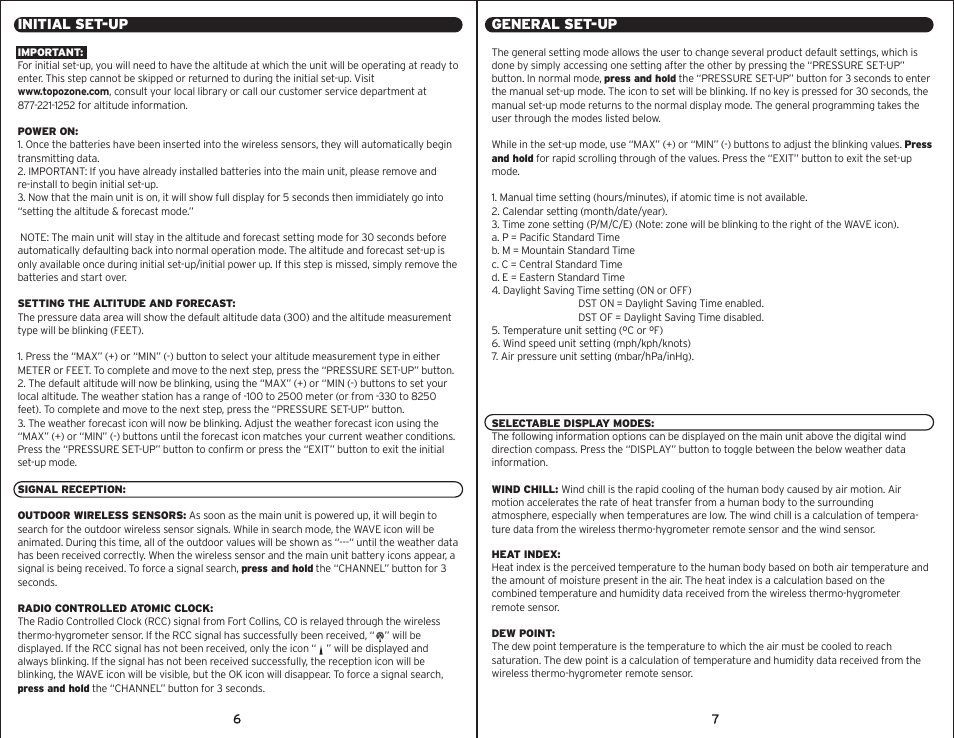 00595 pg4.pdf, Initial set-up, General set-up | AcuRite 00595 Weather Station User Manual | Page 4 / 9