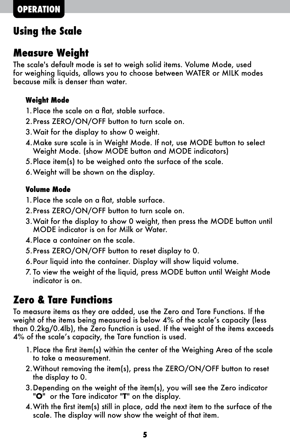 Using the scale measure weight, Zero & tare functions | AcuRite 00945 Scale User Manual | Page 5 / 8