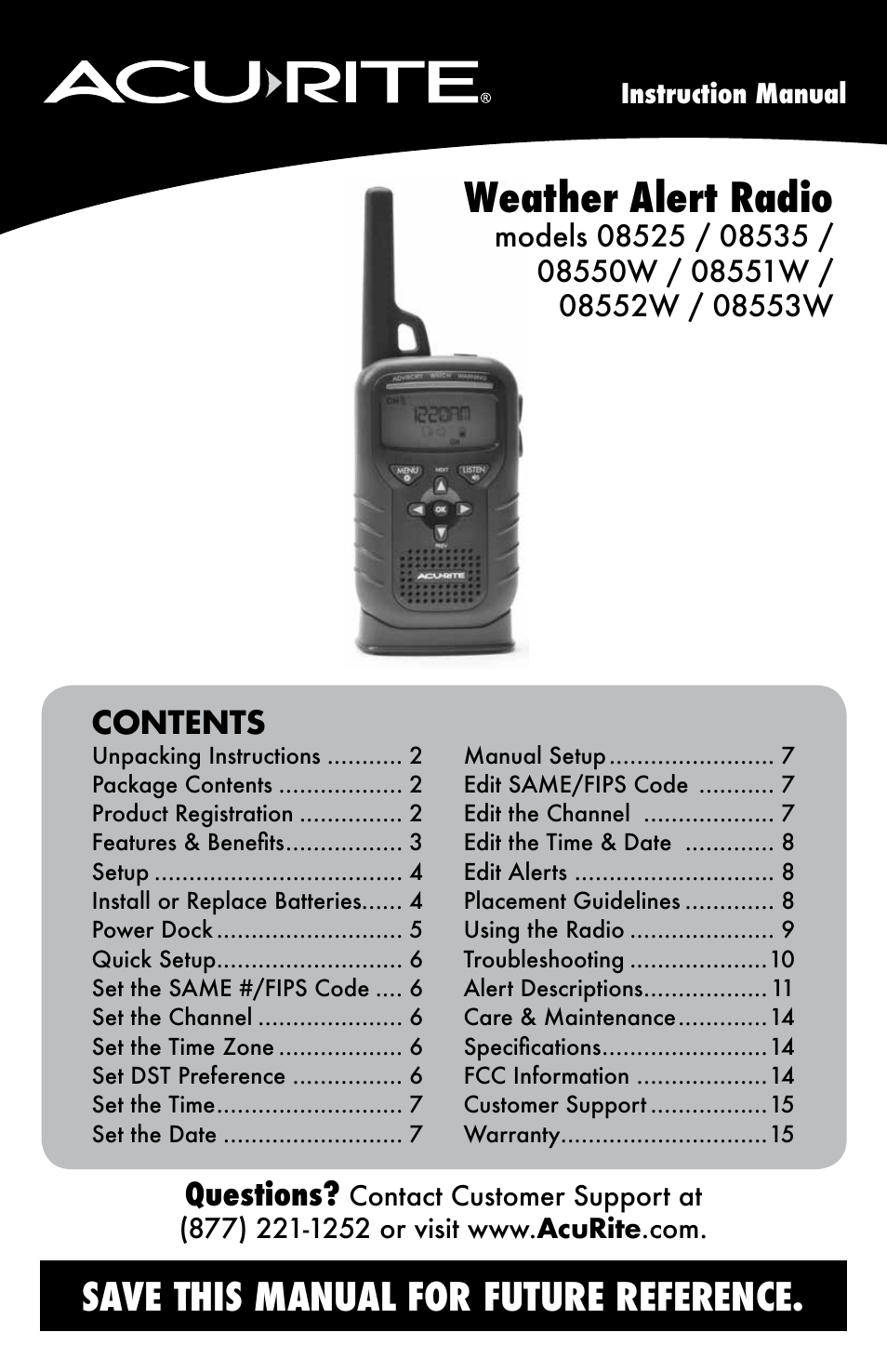 AcuRite 08553W Weather Radio User Manual | 16 pages