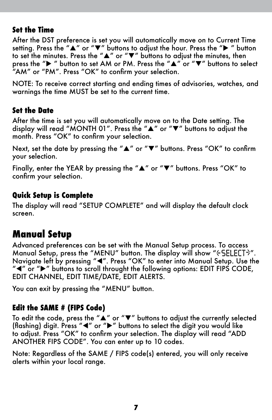 Manual setup | AcuRite 08553W Weather Radio User Manual | Page 7 / 16