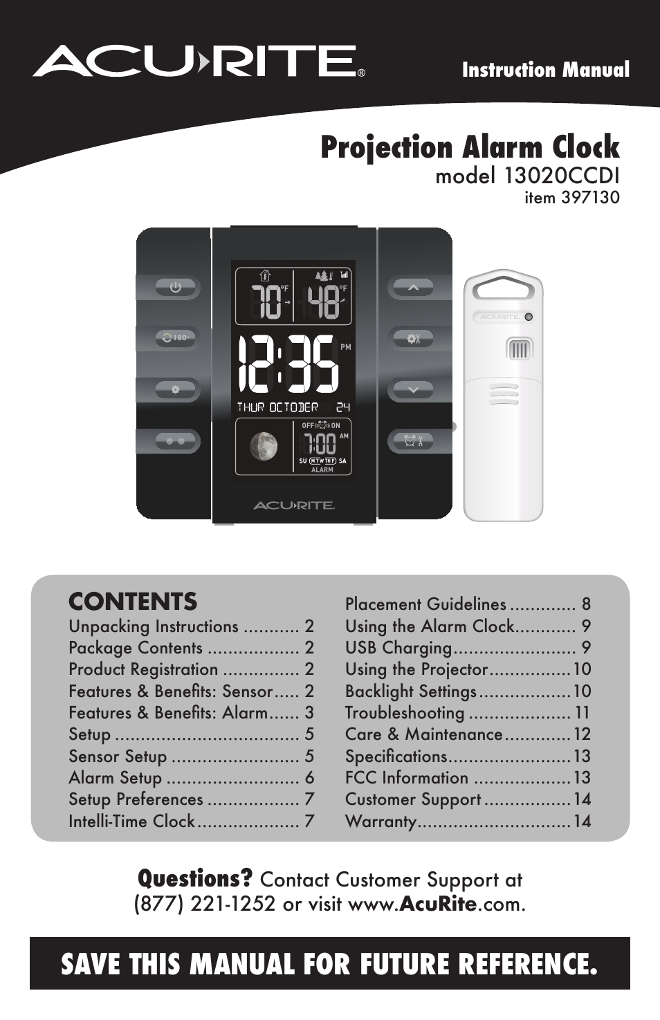 AcuRite 13020CCDI Alarm Clock User Manual | 15 pages