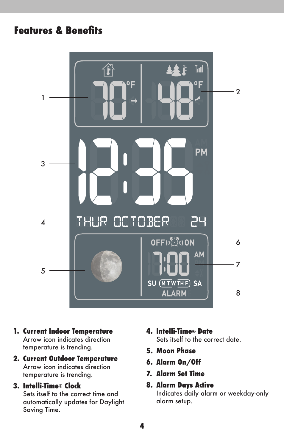Features & benefits | AcuRite 13020CCDI Alarm Clock User Manual | Page 4 / 15