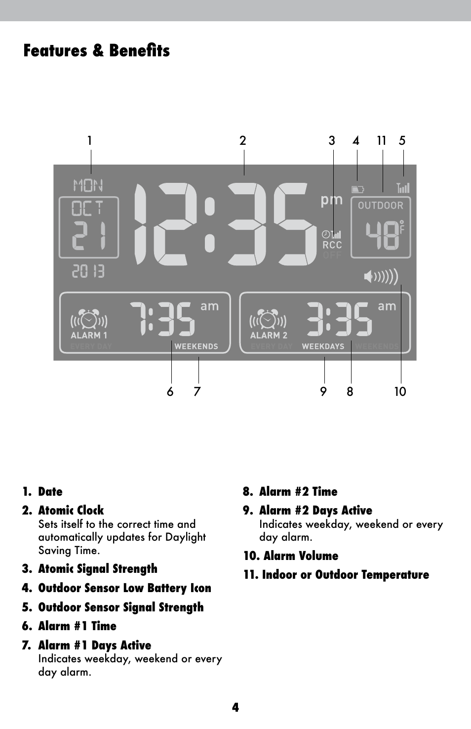 Features & benefits | AcuRite 13022 Alarm Clock User Manual | Page 4 / 14