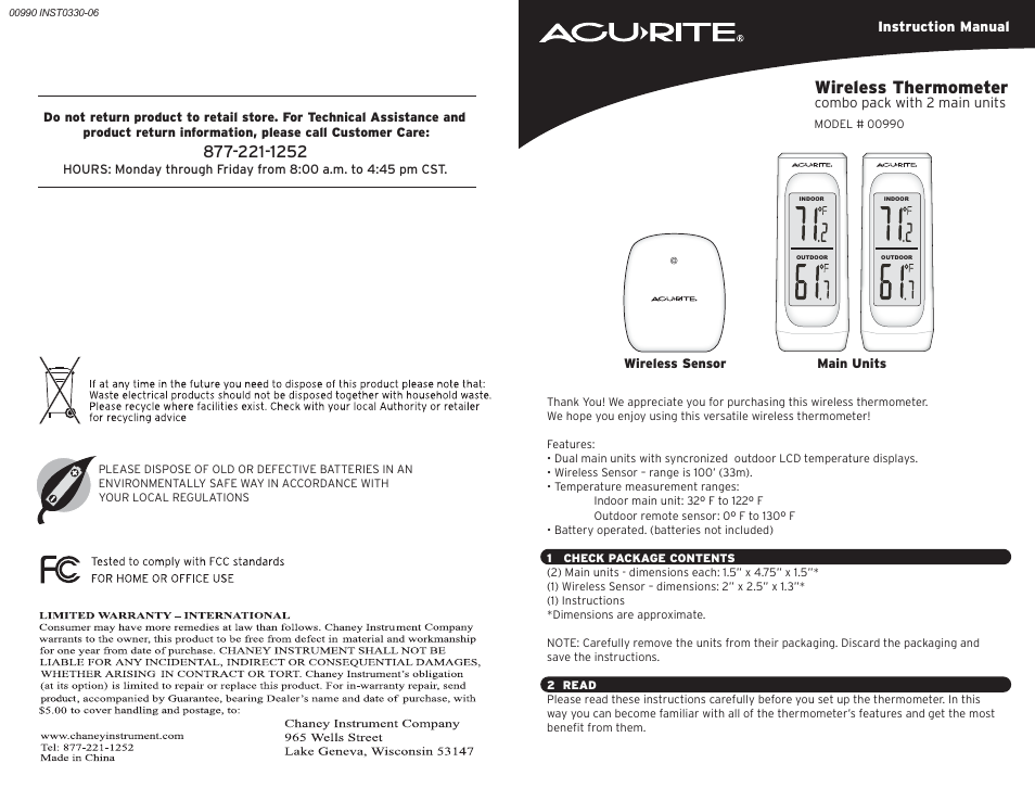 AcuRite 00990 Thermometer User Manual | 2 pages