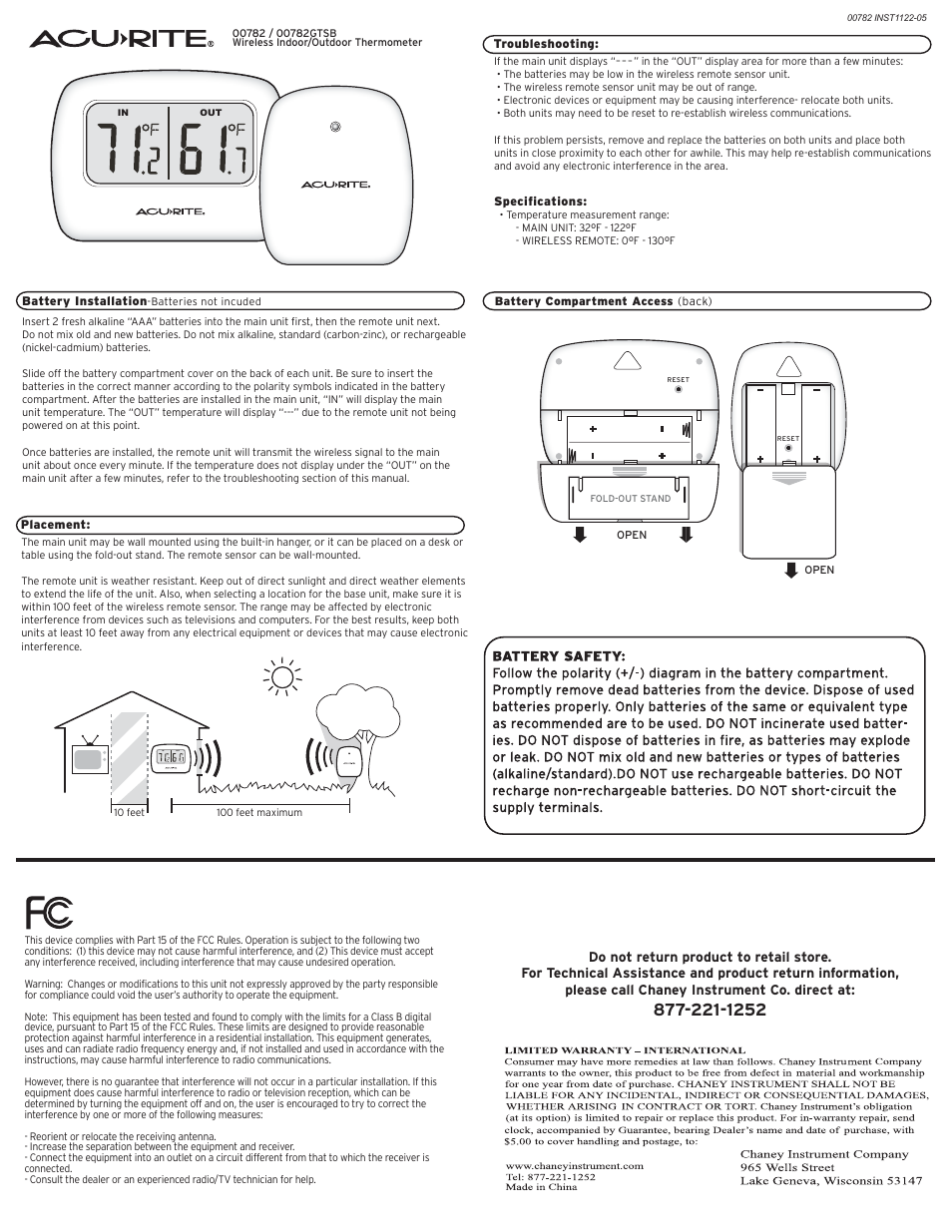 AcuRite 00782A2 Thermometer User Manual | 3 pages