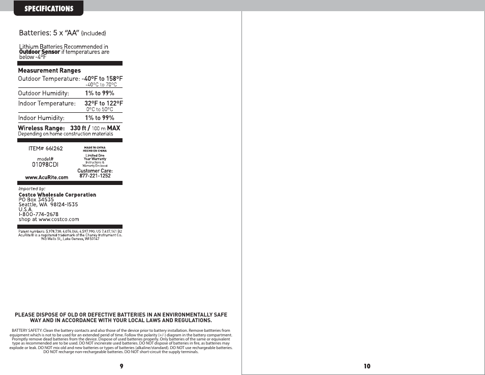 AcuRite 01098 Weather Station User Manual | Page 6 / 6