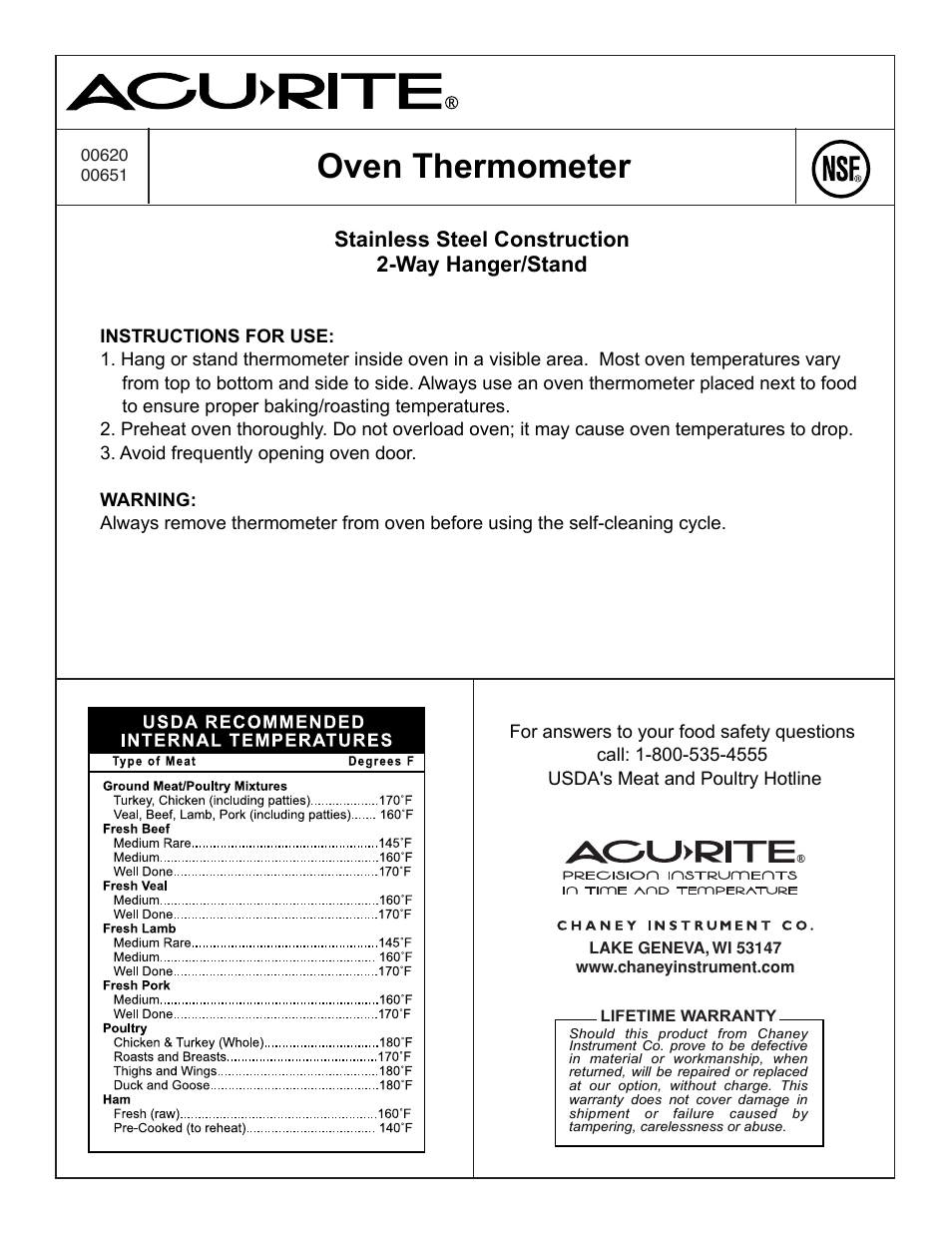 AcuRite 00620 Thermometer User Manual | 1 page