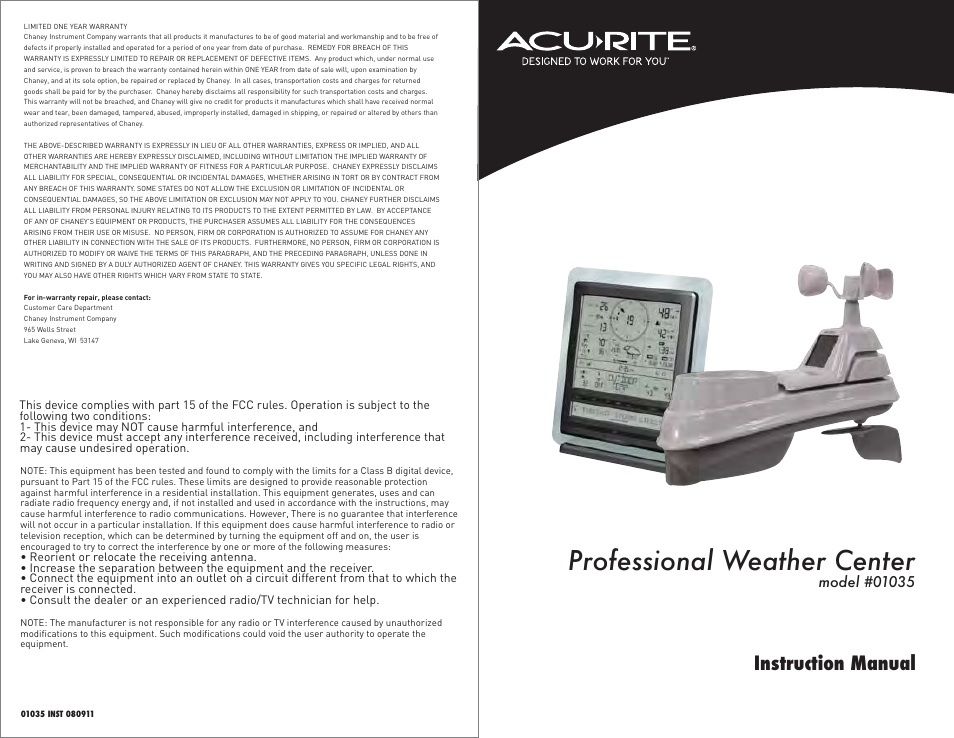 AcuRite 01035 Weather Station User Manual | 17 pages