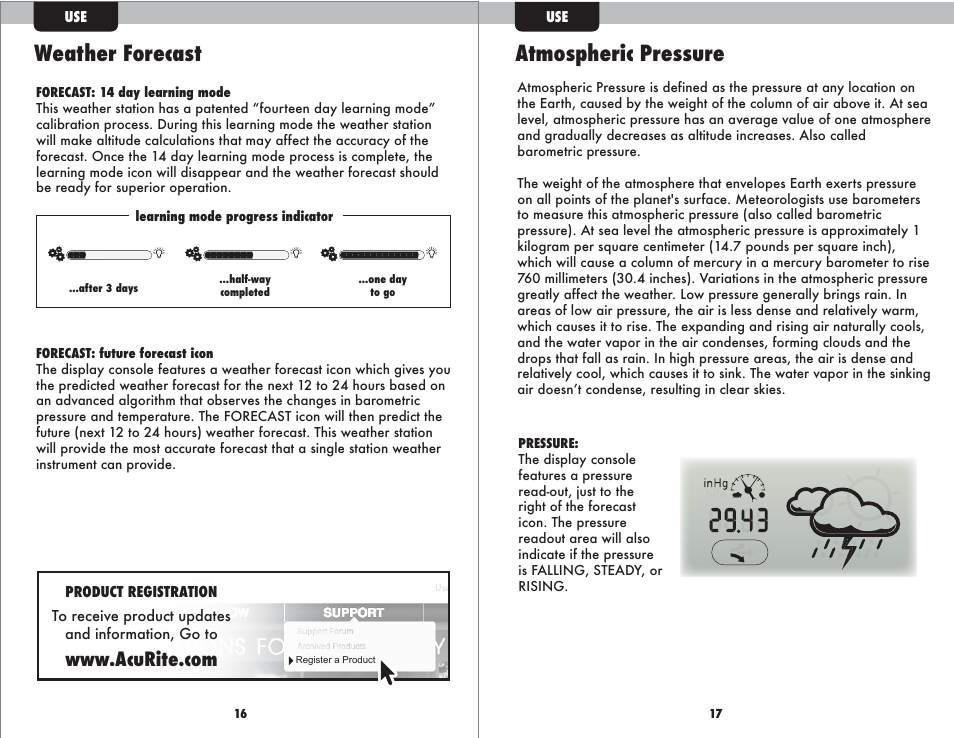 Weather forecast, Atmospheric pressure | AcuRite 01035 Weather Station User Manual | Page 10 / 17