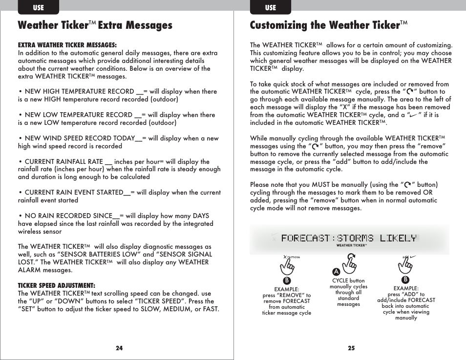 Customizing the weather ticker, Weather ticker, Extra messages | AcuRite 01035 Weather Station User Manual | Page 14 / 17