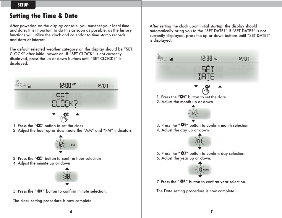 Setting the time & date | AcuRite 01035 Weather Station User Manual | Page 5 / 17