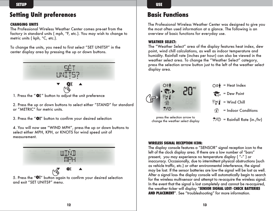 Setting unit preferences, Basic functions | AcuRite 01035 Weather Station User Manual | Page 8 / 17
