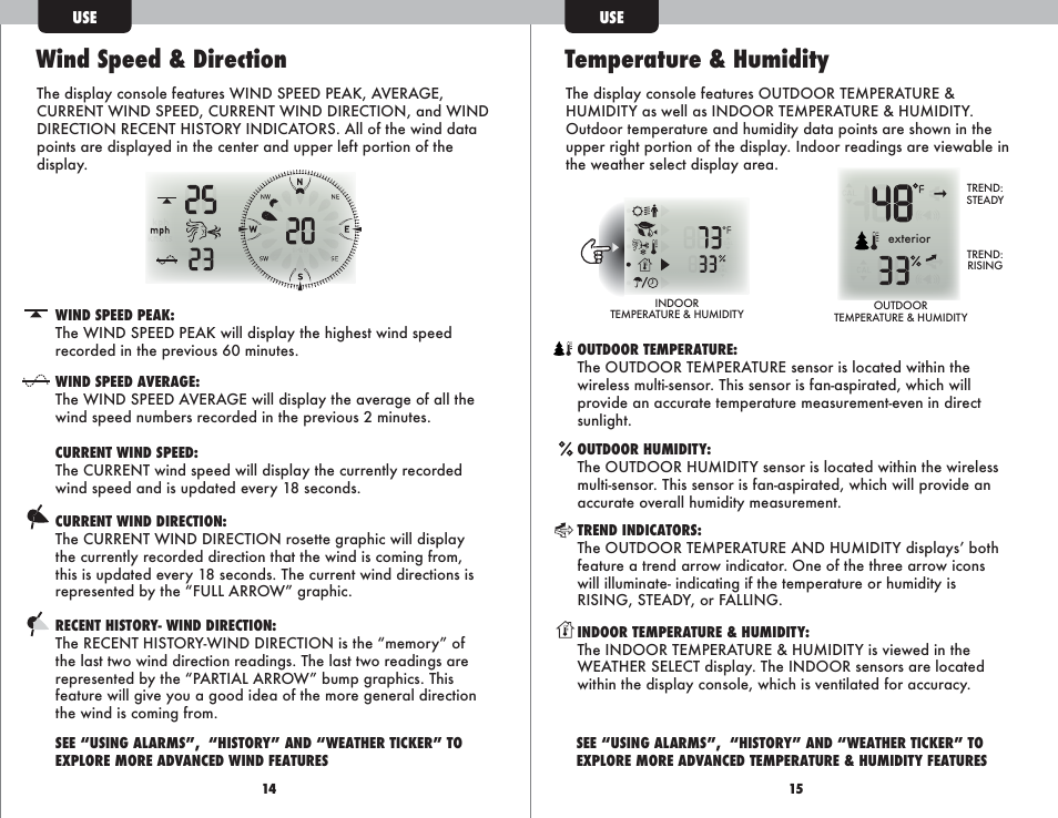 Wind speed & direction, Temperature & humidity | AcuRite 01035 Weather Station User Manual | Page 9 / 17