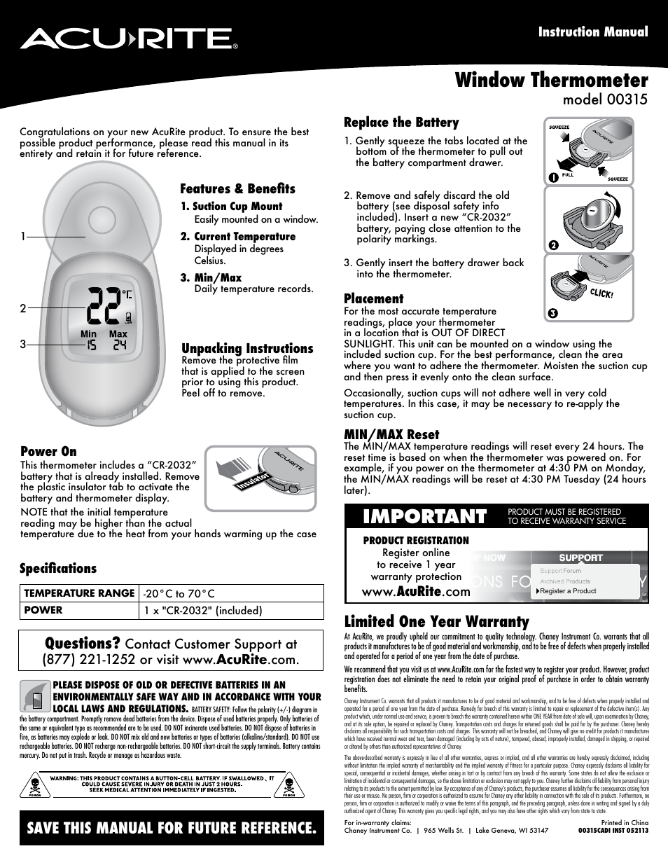 AcuRite 00318 Thermometer User Manual | 1 page