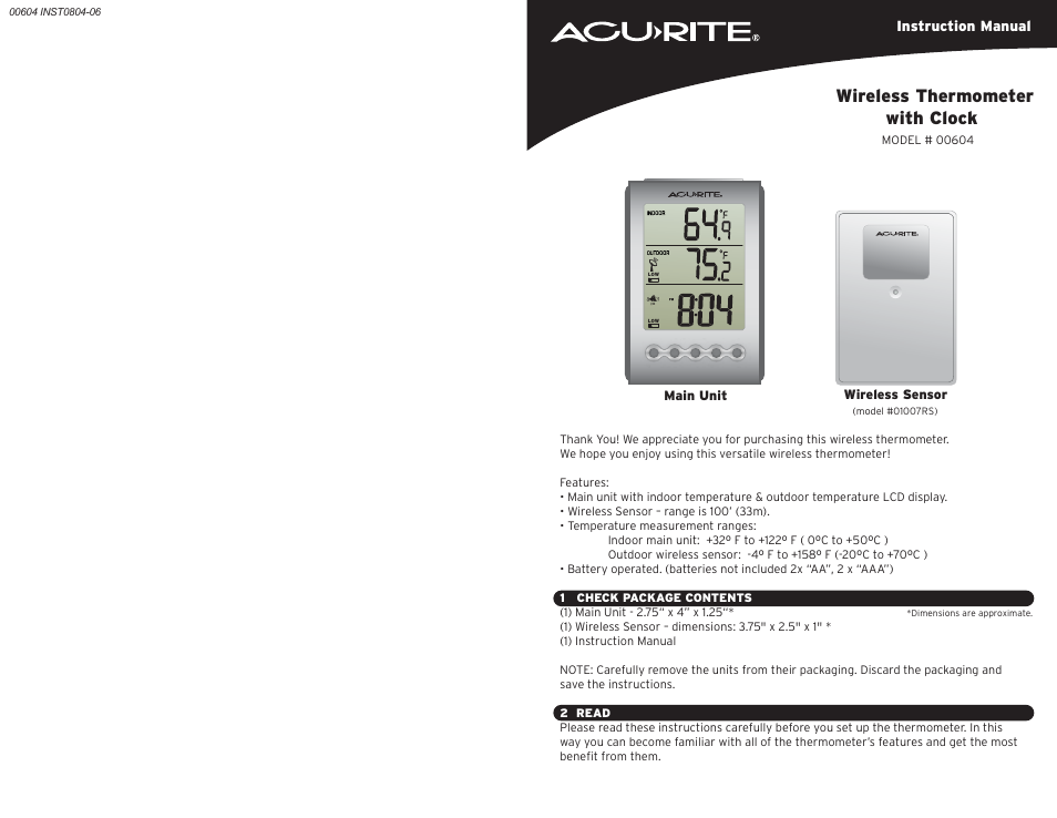 AcuRite 00604A1 Weather Station User Manual | 3 pages