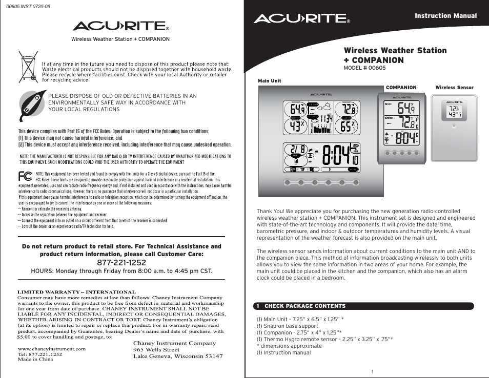 AcuRite 00605 Weather Station User Manual | 6 pages