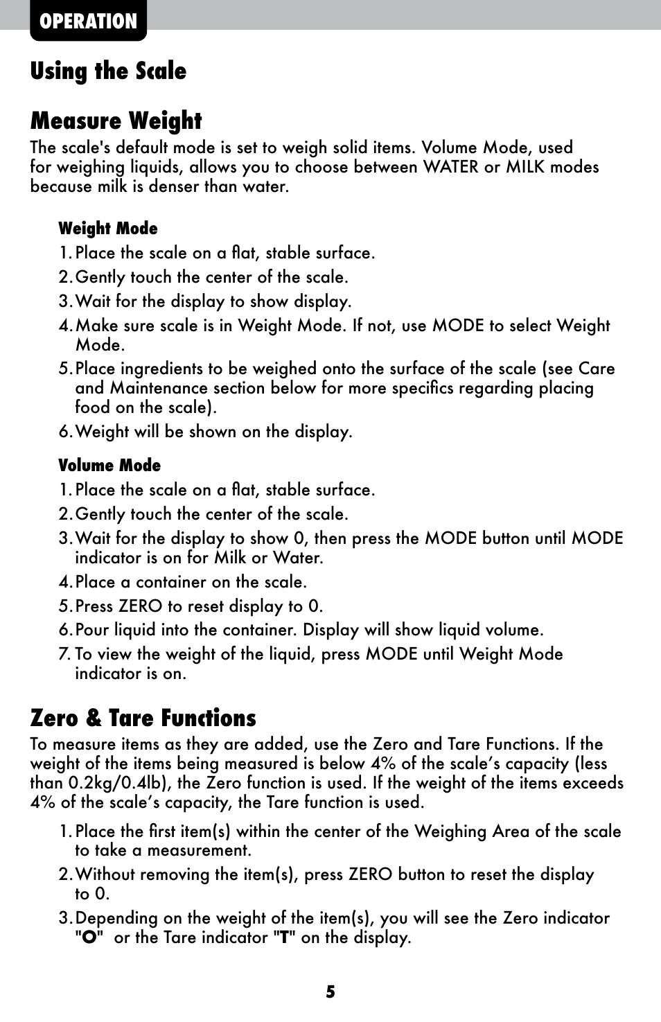 Using the scale measure weight, Zero & tare functions | AcuRite 00939 Scale User Manual | Page 5 / 8