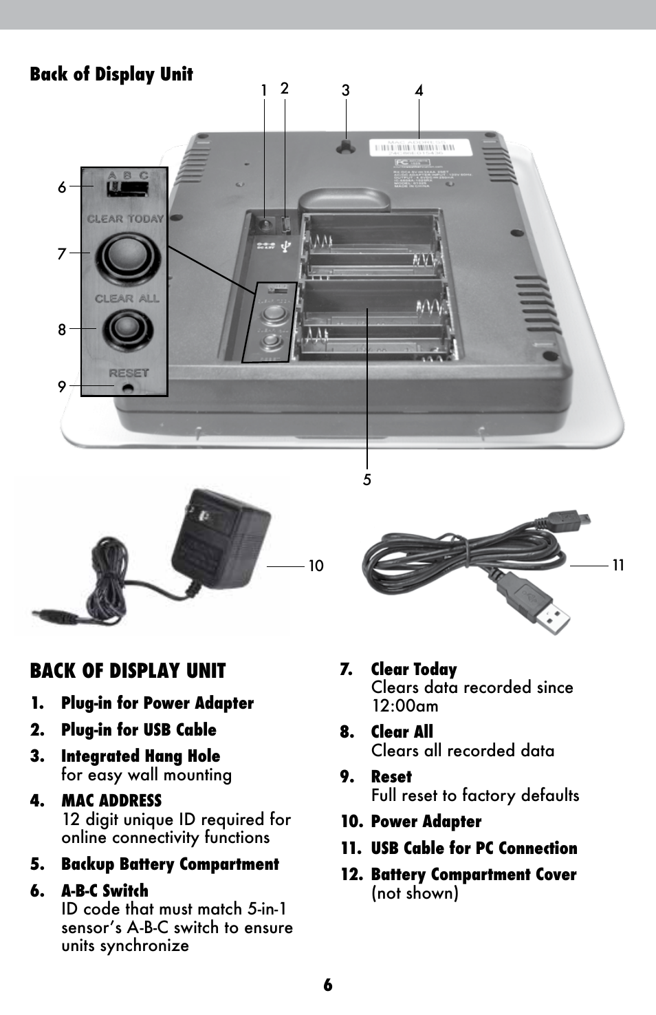 Back of display unit | AcuRite 01036 Weather Station User Manual | Page 6 / 26