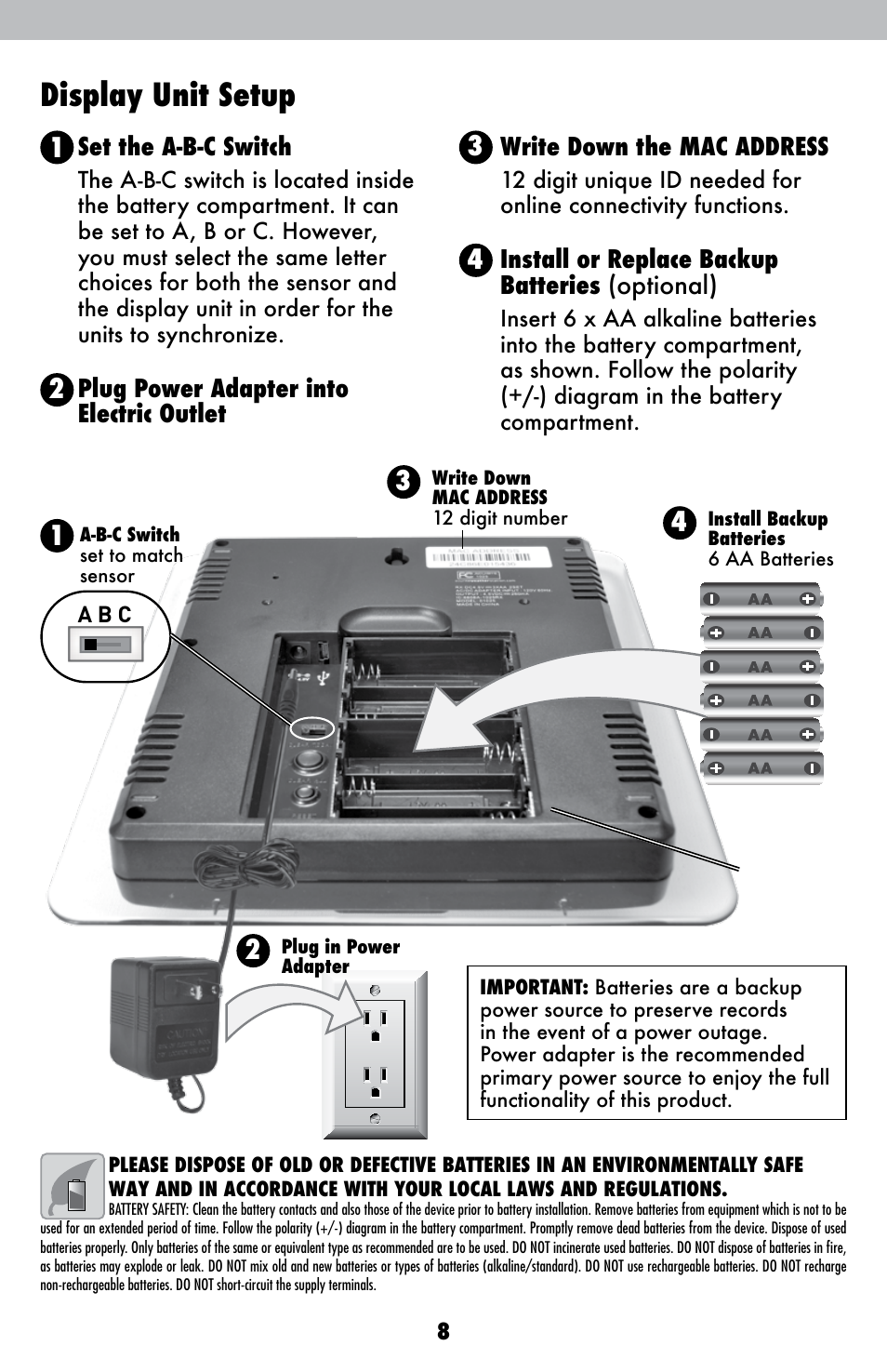 Display unit setup | AcuRite 01036 Weather Station User Manual | Page 8 / 26