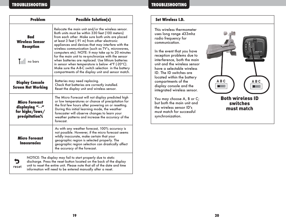 Both wireless id switches must match | AcuRite 01055 AcuLink Weather Station User Manual | Page 11 / 12