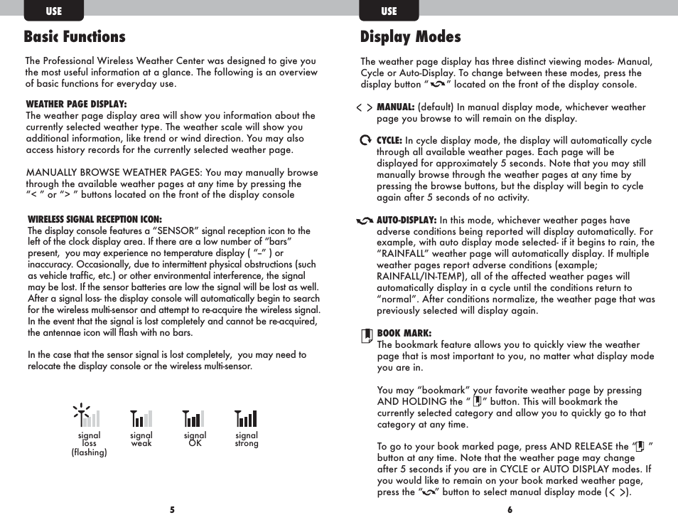 Basic functions display modes | AcuRite 01055 AcuLink Weather Station User Manual | Page 4 / 12