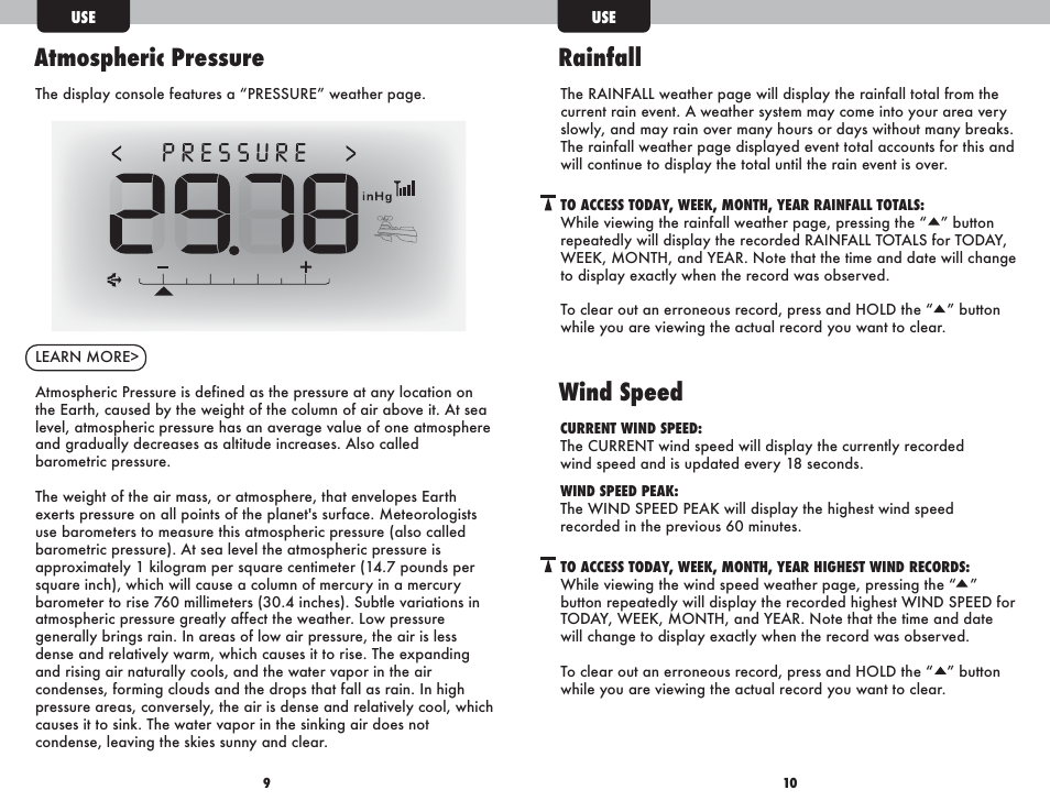 Atmospheric pressure, Rainfall, Wind speed | AcuRite 01055 AcuLink Weather Station User Manual | Page 6 / 12