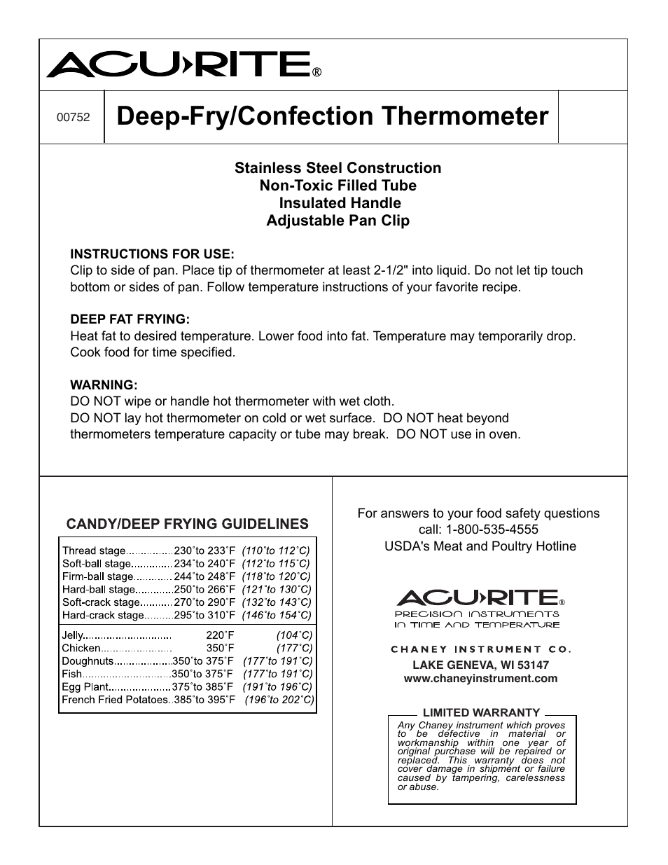 AcuRite 00752 Thermometer User Manual | 1 page