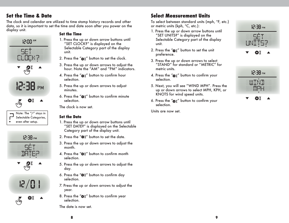 Set the time & date, Select measurement units | AcuRite 01502BPDI Weather Station User Manual | Page 5 / 10