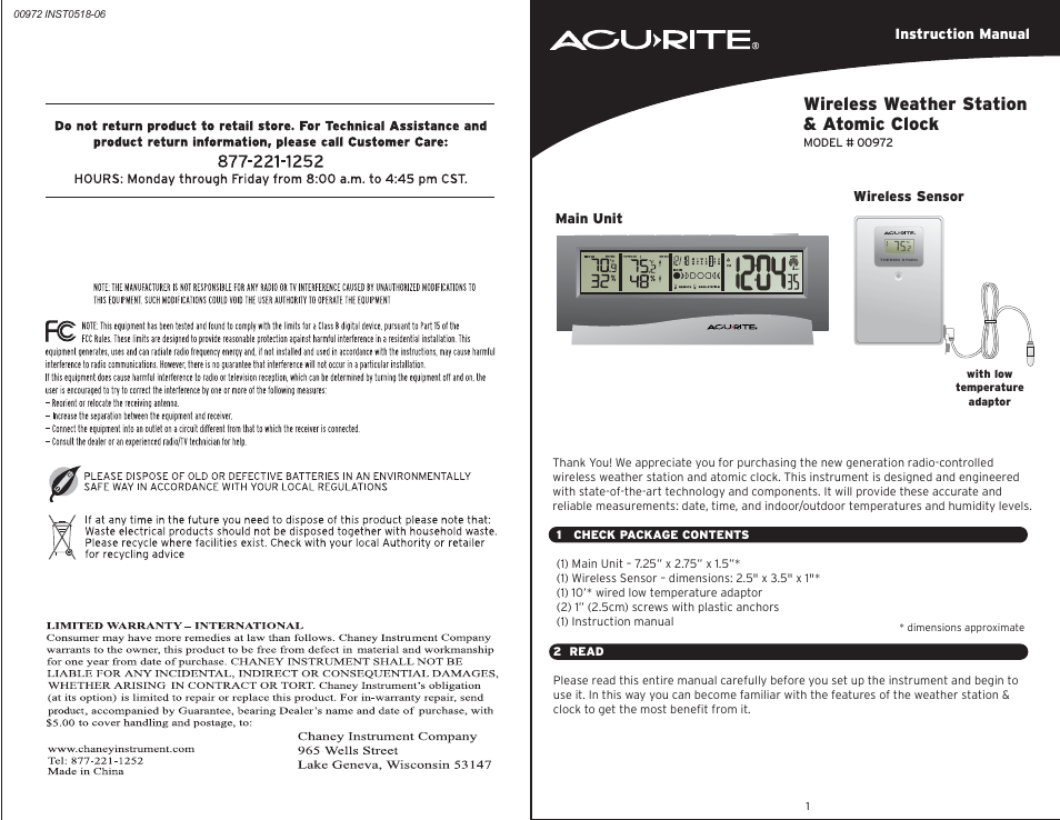 AcuRite 00972 Thermometer User Manual | 5 pages