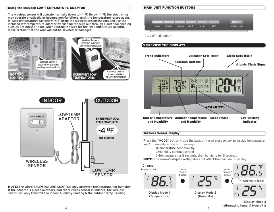 00972 - pg3.pdf, 4 ºf, Indoor outdoor | AcuRite 00972 Thermometer User Manual | Page 3 / 5