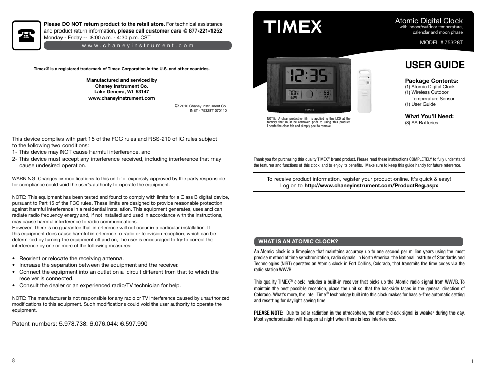 AcuRite 75328T Clock User Manual | 4 pages