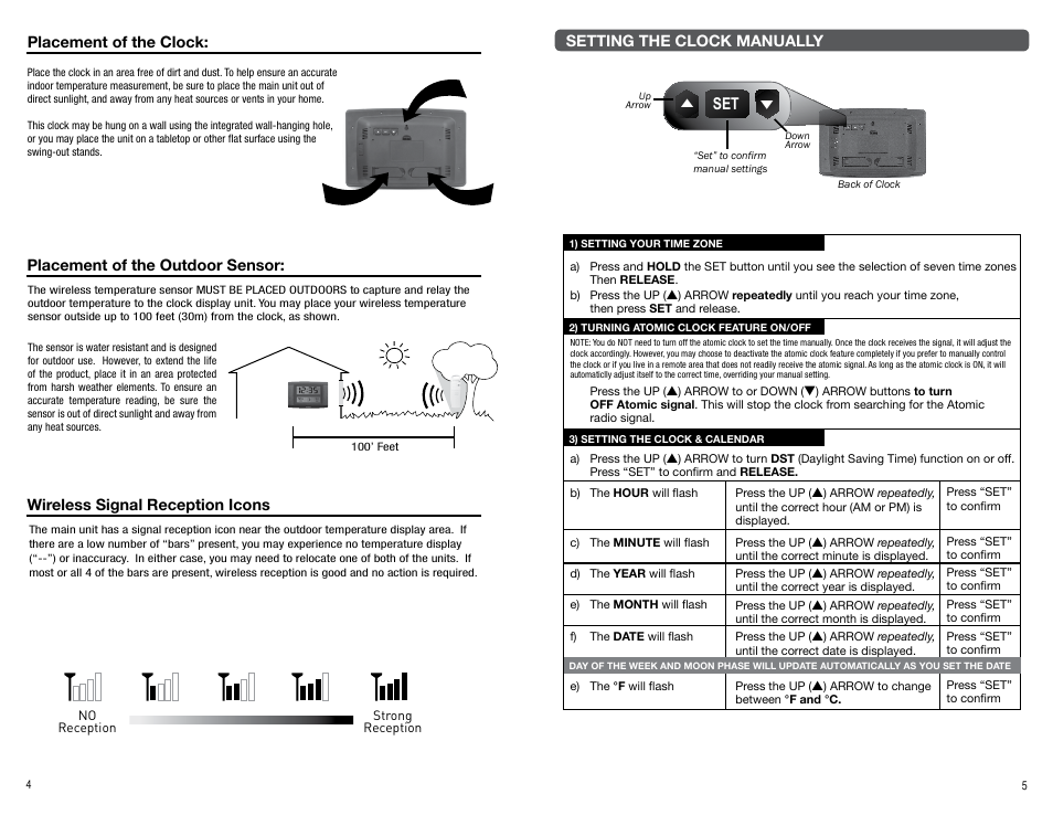 Setting the clock manually, Placement of the clock | AcuRite 75328T Clock User Manual | Page 4 / 4