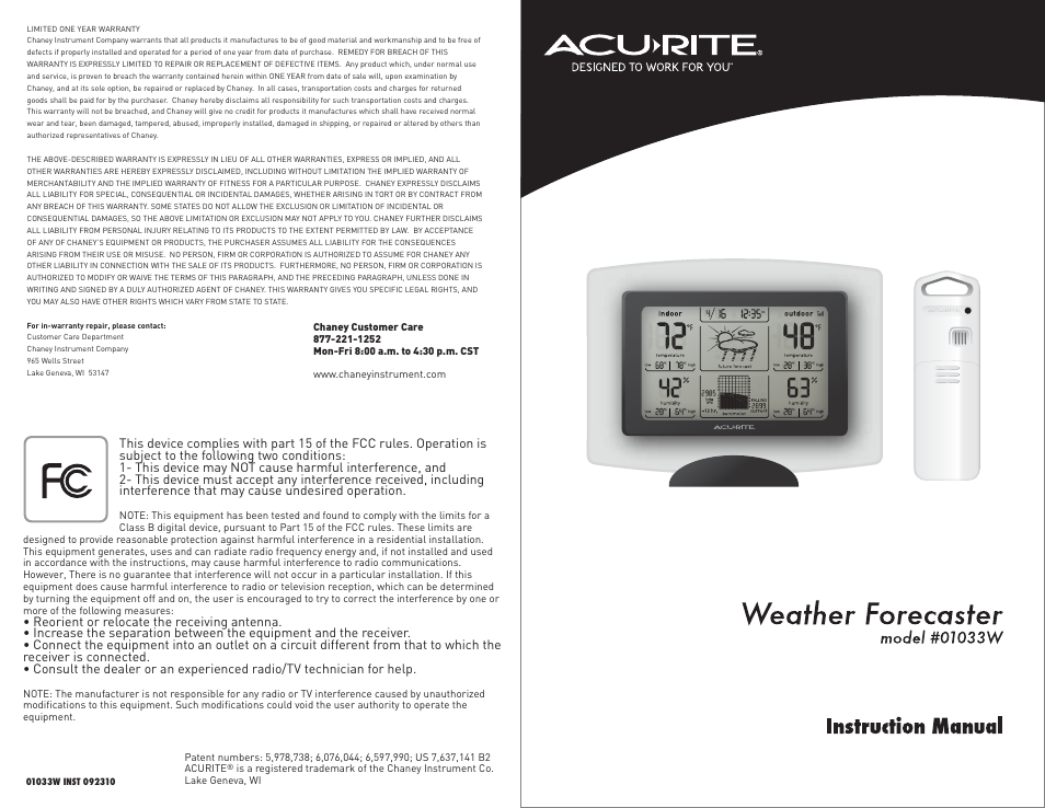 AcuRite 01033 Weather Station User Manual | 5 pages