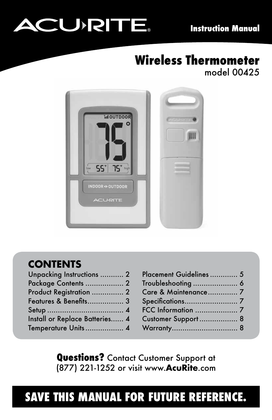 AcuRite 00425 Themometer User Manual | 10 pages