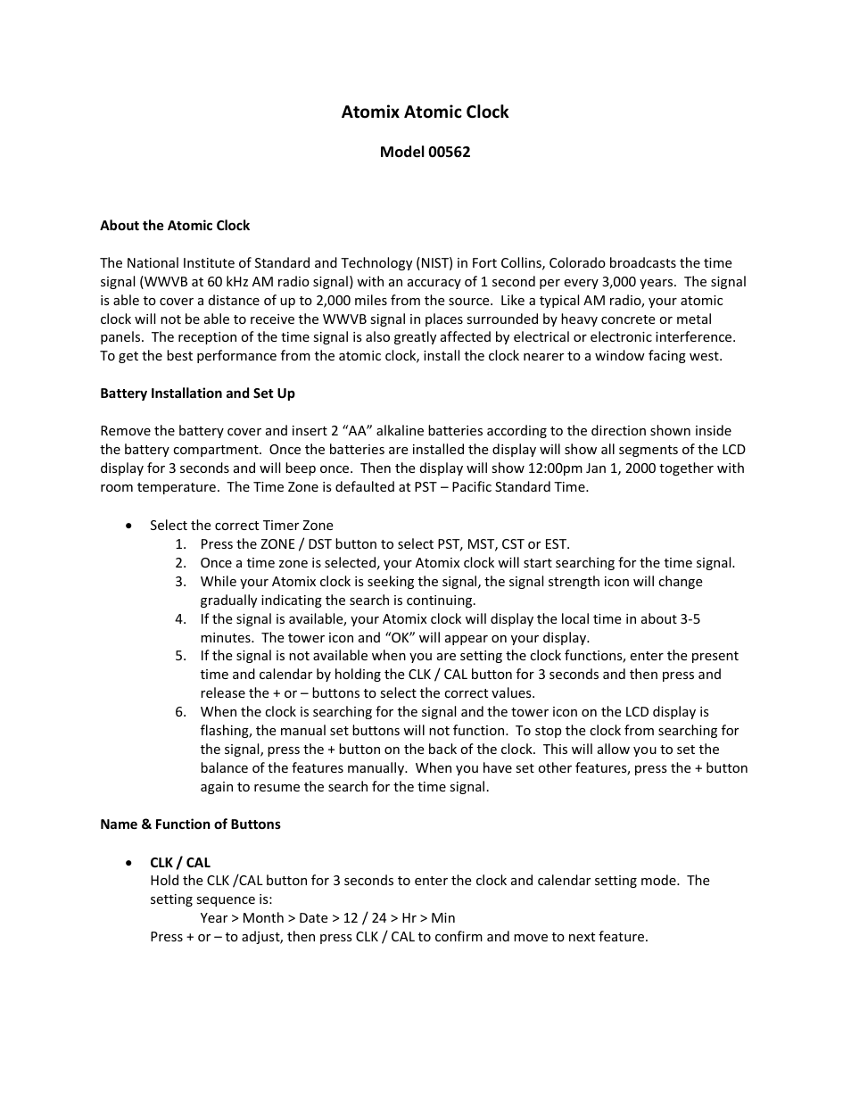 AcuRite 00562 Clock User Manual | 3 pages