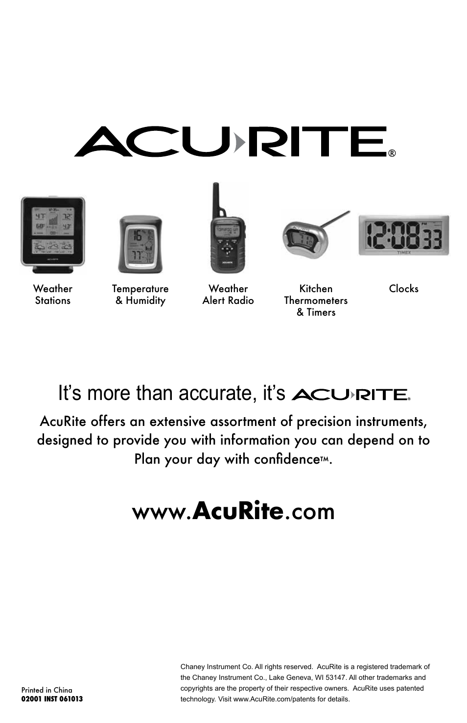 It’s more than accurate, it’s | AcuRite 02001A1 Weather Station User Manual | Page 12 / 12