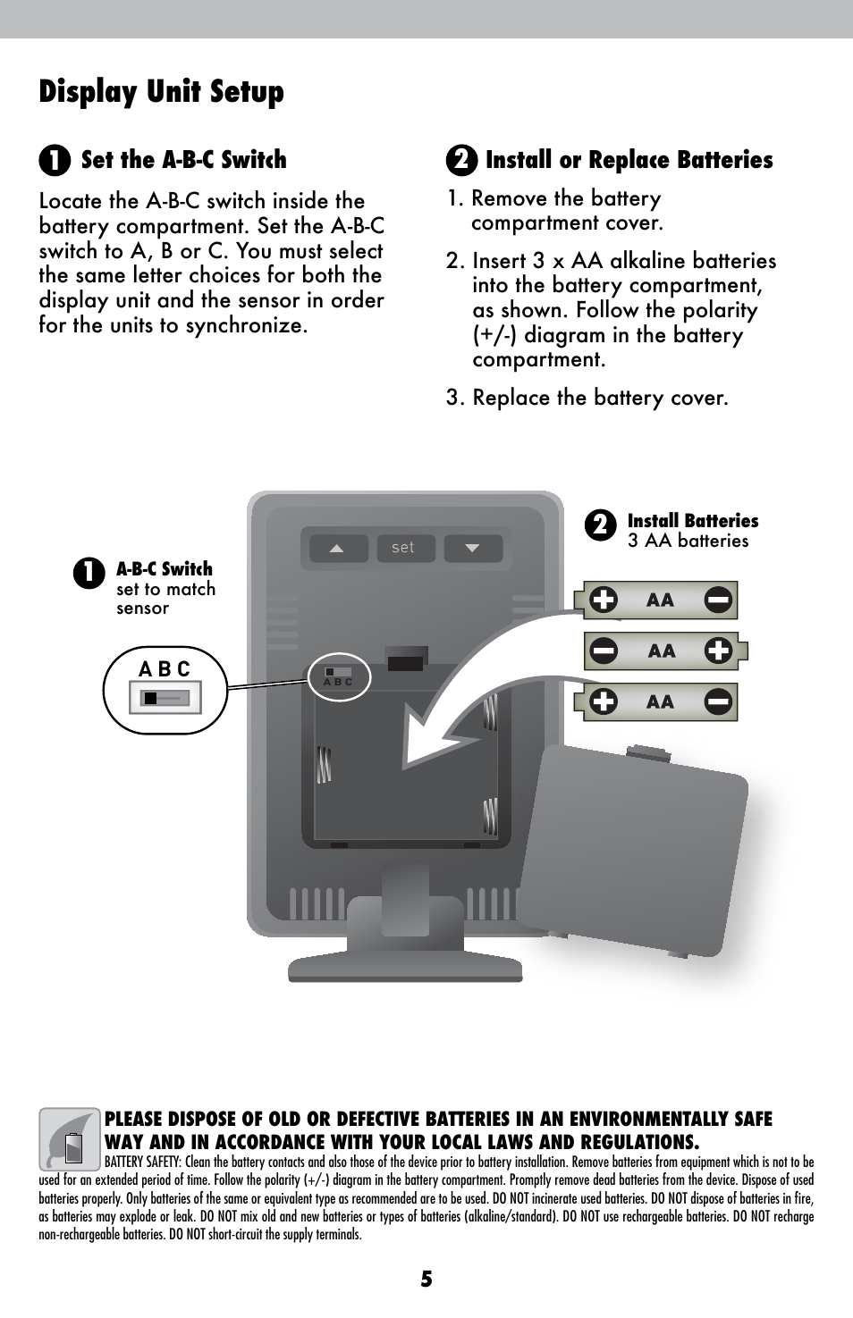 Display unit setup | AcuRite 02001A1 Weather Station User Manual | Page 5 / 12