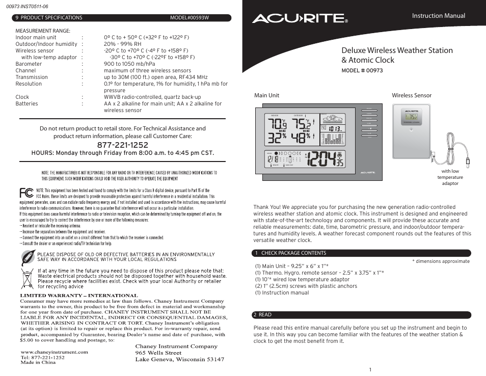 AcuRite 00973 Weather Station User Manual | 5 pages