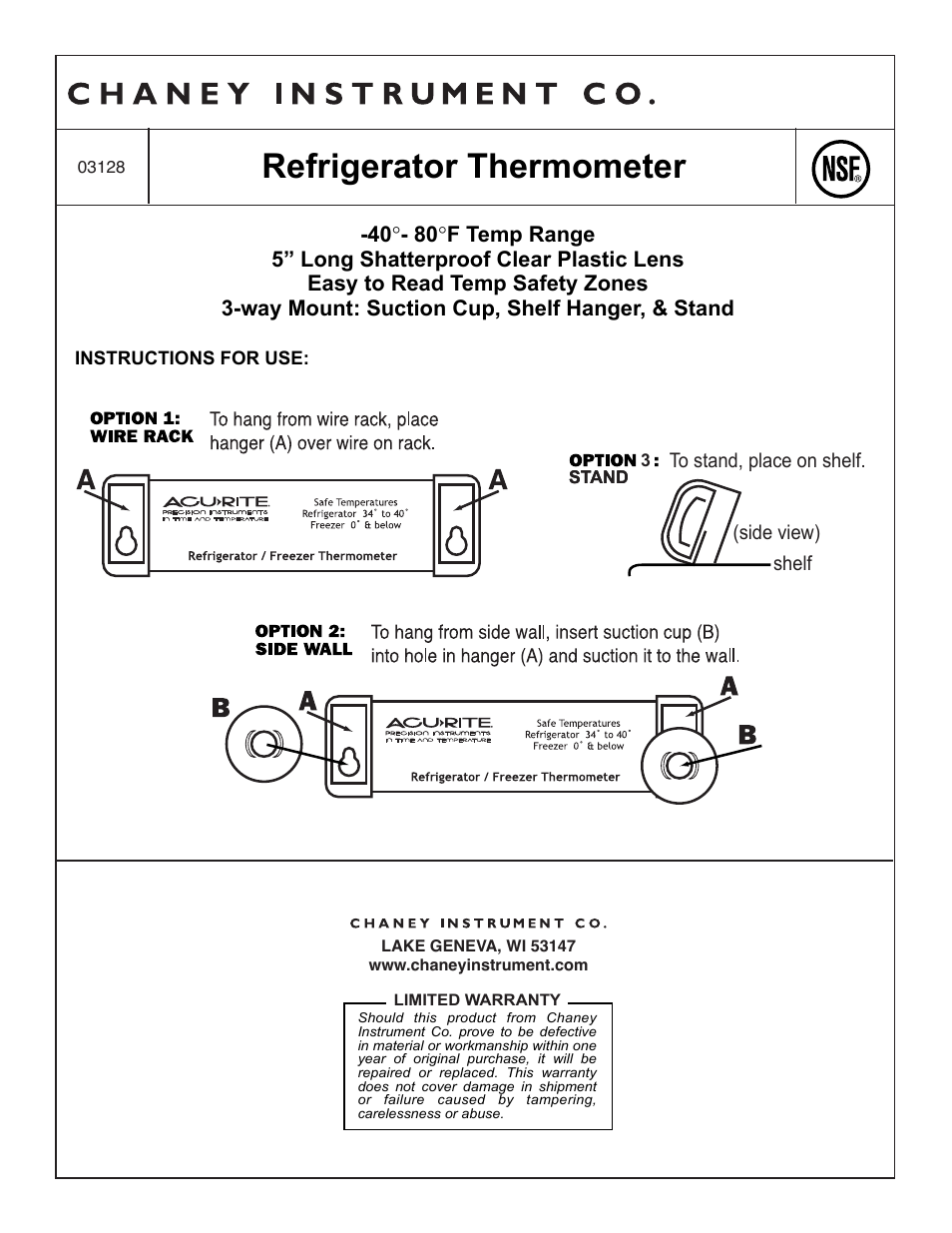 AcuRite 03128 Thermometer User Manual | 1 page