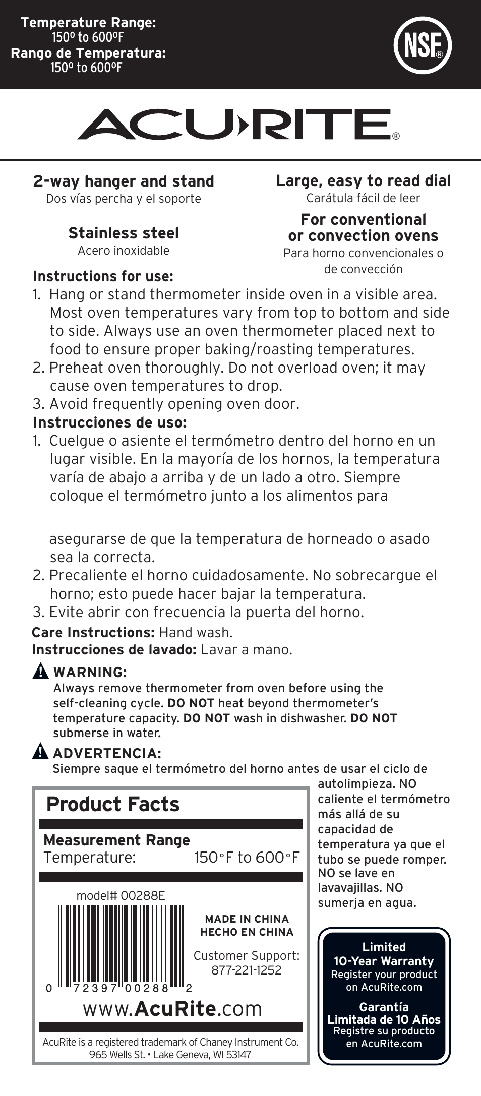 AcuRite 00288E Thermometer User Manual | 1 page